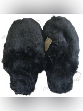 J.Crew JCREW Black Faux-Fur Fuzzy Slippers #H1802 ~ U.S. Women’s size 5-6 (XS)